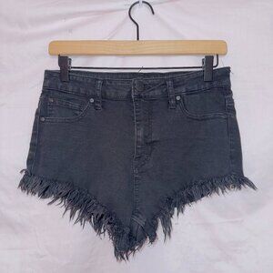 CP Jeans Black Wash Denim High Waisted Frayed Hem Cheeky Shortie Shorts size 7
